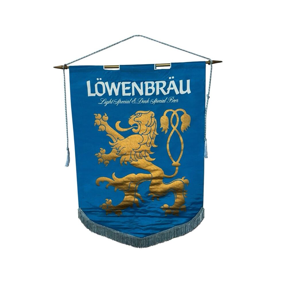 Vintage Lowenbrau Beer‎ Hanging Banner Wall Pennant Miller Brewing Barware READ